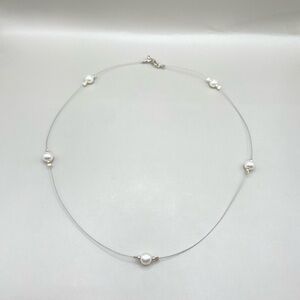 Sterling Silver Faux Pearl Wire Necklace